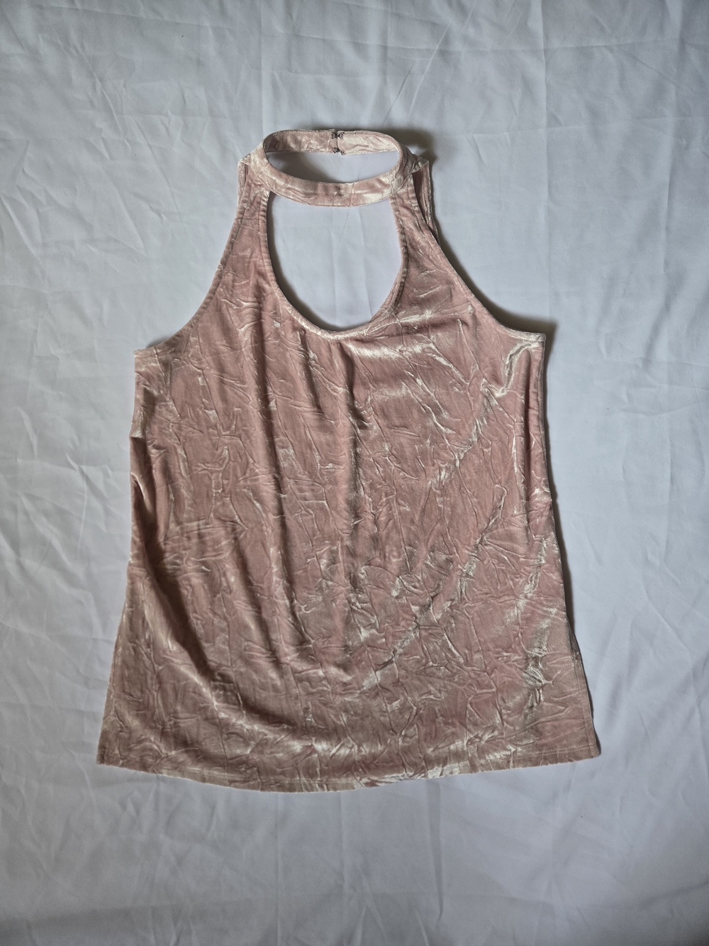 BOLD elements Crushed Velvet Choker Tank - Dusty Rose